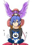  1girl blue_eyes blue_hair green_eyes headphones jack_frost megami_ibunroku_devil_survivor megami_tensei mou_shobou protagonist_(devil_survivor) purple_hair sakurai_sanshi short_hair 