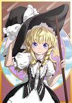  alternate_costume blonde_hair blue_eyes braid broom hand_on_headwear hat kirisame_marisa kiriu solo touhou vest witch_hat 