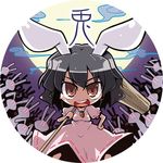  akaneya animal_ears bad_id bad_pixiv_id black_hair bunny_ears carrot chibi full_moon hammer hand_on_hip inaba_tewi jewelry lowres moon pendant red_eyes short_hair solo touhou |_| 
