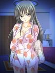  bad_id bad_pixiv_id bedroom black_hair blush burai_taka indoors kotegawa_yui long_hair pajamas pillow solo to_love-ru 