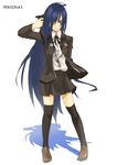  evoker genderswap genderswap_(mtf) gun gun_to_head hair_over_one_eye holding holding_gun holding_weapon long_hair persona persona_3 sengoku_aky solo thighhighs very_long_hair weapon yuuki_makoto zettai_ryouiki 