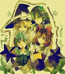  :o agishi bad_id bad_pixiv_id blonde_hair brown_hair frog_hair_ornament green_eyes green_hair hair_ornament hair_tubes hakurei_reimu hat izayoi_sakuya kirisame_marisa kochiya_sanae looking_at_viewer multiple_girls open_mouth silver_hair touhou upper_body witch_hat 