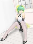  bow derivative_work eau elbow_gloves gloves green_eyes green_hair kazuki_mai magical_emi mahou_no_star_magical_emi pantyhose short_hair sitting solo very_short_hair yellow_bow 