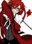  blood bow formal glasses green_eyes grell_sutcliff kuroshitsuji long_hair red_hair redhead smile 