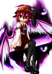  :&lt; absurdres animal_ears feathers fingernails giwa hat highres long_fingernails mystia_lorelei red_eyes shoes short_hair solo thighhighs touhou winged_shoes wings 