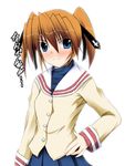  brown_hair clannad cosplay hagane_(fullmetal_force) hikarizaka_private_high_school_uniform long_hair lyrical_nanoha mahou_shoujo_lyrical_nanoha_strikers nakahara_mai school_uniform seiyuu_connection solo teana_lanster translated twintails 