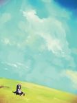  cloud day grass highres long_hair non-web_source original scenery sitting sky solo tokiame 