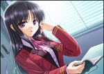  bekkankou black_hair duplicate dutch_angle fortune_arterial game_cg kuze_kiriha long_hair non-web_source purple_eyes school_uniform solo 