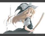  blonde_hair braid broom hat kibushi kirisame_marisa long_hair solo touhou translated wallpaper witch_hat yellow_eyes 