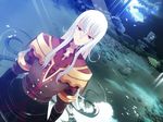  aro bad_id bad_pixiv_id duke_pantarei dutch_angle long_hair male_focus nature pond red_eyes solo tales_of_(series) tales_of_vesperia very_long_hair water wet white_hair 