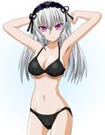  armpits arms_up bikini breasts cleavage highres long_hair medium_breasts purple_eyes rozen_maiden silver_hair solo suigintou swimsuit takumi_(rozen_garten) 