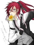  bow formal glasses gloves green_eyes grell_sutcliff kuroshitsuji long_hair red_hair redhead ribbon 