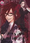  black_hair bow formal glasses gloves green_eyes grell_sutcliff kuroshitsuji long_hair red_hair redhead ribbon smile 