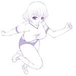  breasts buruma copyright_request covered_nipples girly_running gym_uniform large_breasts mashue monochrome no_bra purple running short_hair solo 