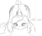  ass_up crouching cutie_mark dialog english_text equine female feral friendship_is_magic hair_over_eye horn horse looking_at_viewer mammal monochrome my_little_pony pony princess_luna_(mlp) sketch solo text winged_unicorn wings zev 