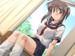  1girl binetsu_kyoushi_cherry brown_hair game_cg glasses hase_chieri long_hair yamane_masahiro zyx 