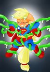  blackbewhite2k7 blonde_hair blush bound cape clothing cosplay equine eyes_closed female forced freckles friendship_is_magic hair horse mammal my_little_pony pony rape solo superman tentacle_rape tentacles 
