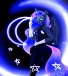  anthro anthrofied blue_eyes blueondrive blumagpie boots breasts cleavage clothed clothing equine eyeshadow female friendship_is_magic gloves glowing headset horn horse light looking_at_viewer magic makeup mammal microphone moon my_little_pony piercing pony princess_luna_(mlp) solo stars winged_unicorn wings 