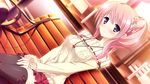  blush ensemble_(company) game_cg kimishima_ao komine_manami necklace pink_hair ponytail purple_eyes sakura_mau_otome_no_rondo short_hair skirt thighhighs 