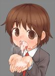  after_sex blazer blush brown_eyes brown_hair cum cum_in_hands cum_in_mouth cum_on_tongue cumdrip cupping_hands facial jacket kill_me_baby necktie open_mouth oribe_yasuna school_uniform short_hair solo thing_(athing) tongue tongue_out 