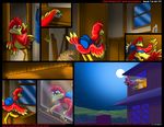  avian backpack banjo-kazooie beak breegull comic escape feathers female feral green_eyes inside kazooie kitsune_youkai outside red_feathers sneaking solo video_games 