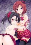  ass black_hair black_panties bokura_wa_ima_no_naka_de breasts choker flo hat hug looking_back love_live! love_live!_school_idol_project mini_hat mini_top_hat multiple_girls navel nipples nishikino_maki panties purple_eyes red_eyes red_hair skirt small_breasts thighhighs top_hat topless twintails underwear upskirt yazawa_nico 