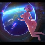  anus ass barefoot black_hair breasts bunny_vibrator dildo earth egg_vibrator floating highres japan large_breasts letterboxed looking_at_viewer nipples nude open_mouth original pussy pussy_juice remote_control_vibrator short_hair smile solo space vibrator window yamada_(gotyui) zero_gravity 