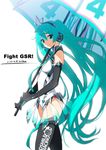  2013 aqua_eyes aqua_hair artist_name boots cowboy_shot crown dated elbow_gloves gloves goodsmile_company goodsmile_racing hatsune_miku headphones headset long_hair looking_at_viewer necktie official_art race_queen racing_miku racing_miku_(2013) saitou_masatsugu smile solo thigh_boots thighhighs twintails umbrella very_long_hair vocaloid white_background 