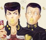  bad_id bad_tumblr_id black_hair chips food gakuran higashikata_jousuke jojo_no_kimyou_na_bouken motoi_(spieler) mouth_hold multiple_boys nijimura_okuyasu pompadour potato_chips pringle_duck pringles purple_eyes school_uniform 