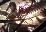  akemi_homura black_hair dress elbow_gloves feathers headband long_hair mahou_shoujo_madoka_magica mahou_shoujo_madoka_magica_movie purple_eyes siraha wings 