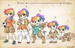  anthro anthrofied avian beak chart clothed clothing female feral gryphon hair human humanized jacket mammal multi-colored_hair my_little_pony original_character scarf semi-anthro shepherd0821 shirt shoes shorts soccer_ball wings yellow_eyes 