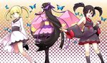  bare_shoulders black_hair blonde_hair boots bow bug butterfly cross-laced_footwear detached_sleeves dress furisode_girl_(pokemon) furisode_girl_karen furisode_girl_kirika hair_ornament hirako insect kneehighs long_hair looking_at_viewer mache_(pokemon) multiple_girls open_mouth pantyhose poke_ball pokemon pokemon_(game) pokemon_xy purple_eyes red_eyes ribbon short_twintails skirt sleeves_past_wrists twintails very_long_hair yellow_eyes 