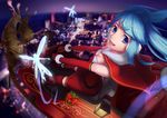  absurdres blue_eyes blue_hair boots christmas earmuffs elbow_gloves fairy gloves hatsune_miku highres long_hair night reindeer santa_boots sleigh solo thighhighs vocaloid wei_ji 