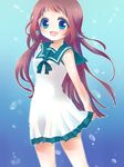  blue_eyes brown_hair dress long_hair mukaido_manaka nagi_no_asukara oonishi_nakanishi_konishi sailor_dress school_uniform serafuku smile solo 