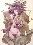  closed_eyes dryad graphite_(medium) hamadryas highres purple_hair seisen_cerberus solo t.matsui traditional_media watercolor_(medium) 