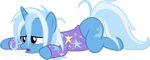  blue_fur blue_hair clothing cutie_mark equine female feral friendship_is_magic frown fur hair horn horse long_hair lying mammal my_little_pony on_front open_mouth plain_background pony purple_eyes shirt solo tongue transparent_background trixie_(mlp) two_tone_hair unicorn zacatron94 