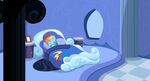  bed blue_fur equine eyes_closed female feral friendship_is_magic fur hair horse mammal multi-colored_hair my_little_pony open_mouth pegasus pony rainbow_dash_(mlp) rainbow_hair sleeping solo window wings zacatron94 
