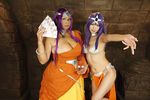  2girls asian breasts cameltoe chouzuki_maryou cosplay dragon_quest dragon_quest_iv large_breasts minea minea_(cosplay) multiple_girls photo plump purple_hair square_enix 