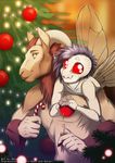  amber_eyes ambiguous_gender arthropod candy_cane caprine christmas christmas_tree couple cute duo female holidays horn insect male mammal ram ram-nail red_eyes rotarr smile tree wings 