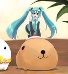  :3 aqua_eyes aqua_hair bare_shoulders capybara capybara-san detached_sleeves hatsune_miku ikeda_jun_(mizutamari) long_hair necktie open_mouth twintails very_long_hair vocaloid 