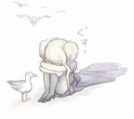  aoki_hagane_no_arpeggio bird blonde_hair crying dress kongou_(aoki_hagane_no_arpeggio) long_hair mochamonji pantyhose personification sad seagull solo sulking translated 