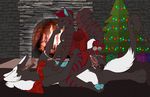  anal_penetration balls bell blue_skin bow cat christmas christmas_presents christmas_tree cum feline finger_in_mouth fire fireplace gay holidays knot male mammal melkiah nipples penetration randombullet randombullet_(character) scarf sergal sex shitty_textures tongue tree wood 