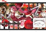  bespectacled black_legwear detached_sleeves food glasses magical_girl mahou_shoujo_madoka_magica nabeshima_tetsuhiro pocky polearm red_eyes red_hair sakura_kyouko skirt smile solo thighhighs weapon zettai_ryouiki 