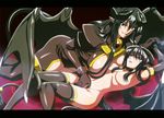  bdsm black_hair breasts clothed_female_nude_female collar demon_girl demon_horns demon_wings elbow_gloves gloves green_eyes highres horns isse large_breasts letterboxed long_hair looking_at_viewer magic_circle medium_breasts multiple_girls nude open_mouth pointy_ears purple_eyes smile tappa_(esperanza) thighhighs wings yuri 