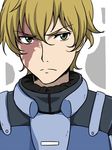  blonde_hair graham_aker green_eyes gundam gundam_00 ikari_manatsu male_focus pilot_suit scar 