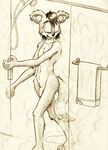  anthro canine male mammal monochrome nude ozzy_(punk-pegasus) penis punk-pegasus shower solo traditional_media wet 