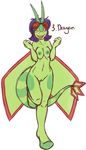  blink_(artist) breasts dragon eyewear female flygon goggles green_body hair nintendo nipples nude one_eye_closed plain_background pok&#233;mon pok&#233;morph pok&eacute;mon pok&eacute;morph purple_hair pussy red_eyes reptile scalie solo standing video_games white_background 