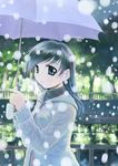  black_eyes black_hair bridge ikeda_jun_(mizutamari) original smile snowing solo umbrella 