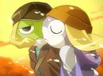  backpack clothing eyes_closed frog hat keronian keroro kissing love sgt._frog snow tamama 