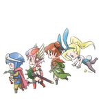  4girls animal_ears armor blonde_hair blue_hair bow bowtie brown_eyes brown_hair bunny_ears bunny_girl cape cosplay dragon_quest dragon_quest_iii earrings female fighter_(dq3) fighter_(dq3)_(cosplay) fishnet_legwear fishnets gloves green_eyes haruno_sakura helmet hyuuga_hinata jester_(dq3) jester_(dq3)_(cosplay) jewelry leotard long_hair multiple_girls naruto pink_hair roto roto_(cosplay) shield short_hair sigekitti smile soldier_(dq3) soldier_(dq3)_(cosplay) sword tail tenten weapon yamanaka_ino 